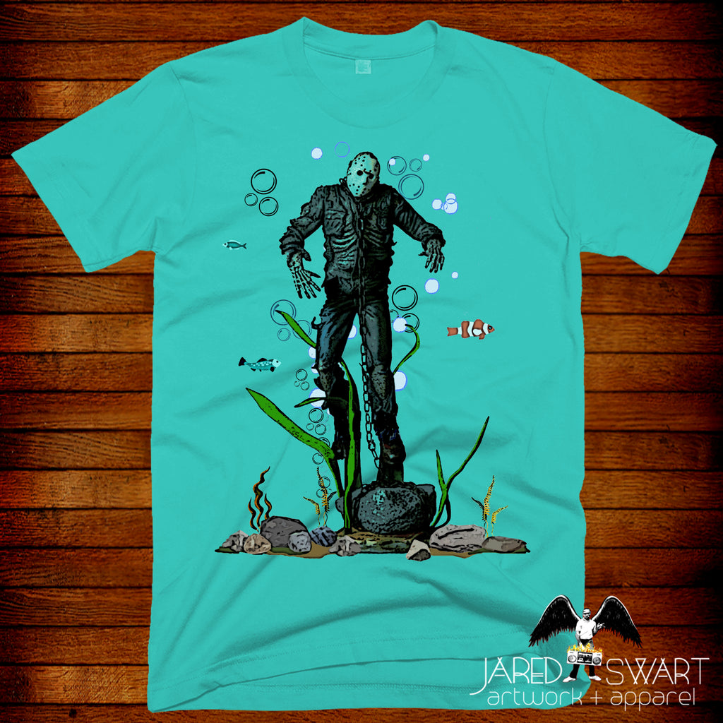 Jason under water scuba blue teal t-shirt