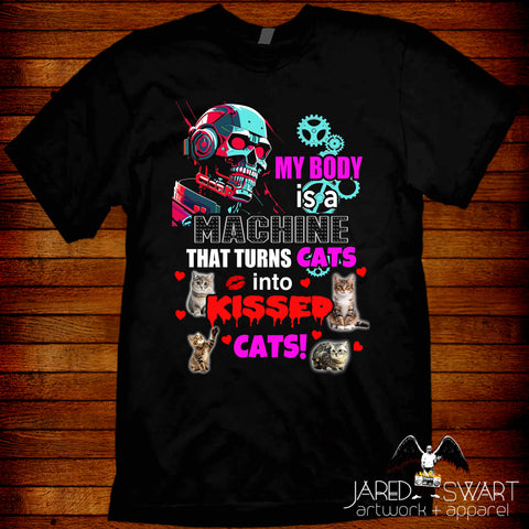 Funny Cat t-shirt Cat kissing Machine