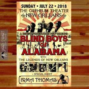 2018 Blind Boys of Alabama gig poster art print. Commissioned by Amberly Stokes Promotions with Educare New Orleans