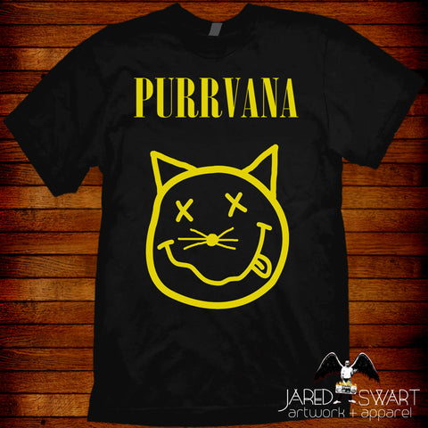Cat-World parody T-shirt Purrvana