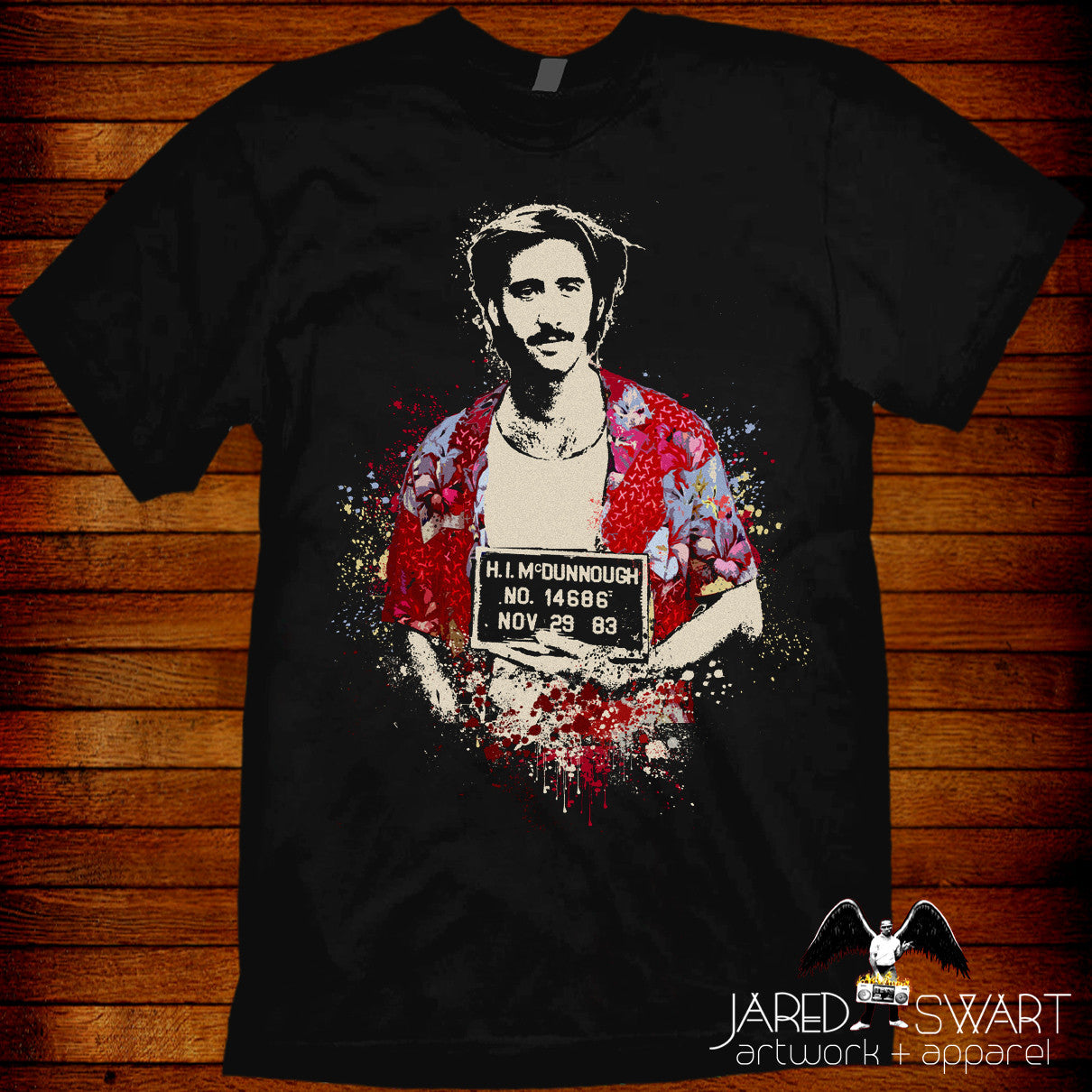 Coen b inspired artwork Jared 1987 T-shirt by Raising Arizona Swart – by